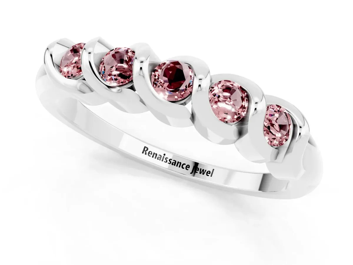 Round Morganite Eternity Band with Twist Prong Setting Silver