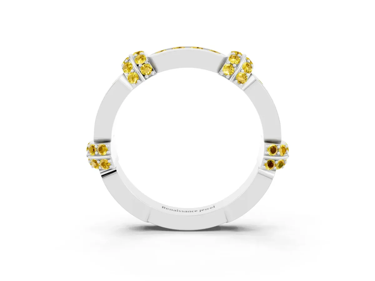 Pavé Round Yellow Sapphire Link Band with Bezel Setting Silver