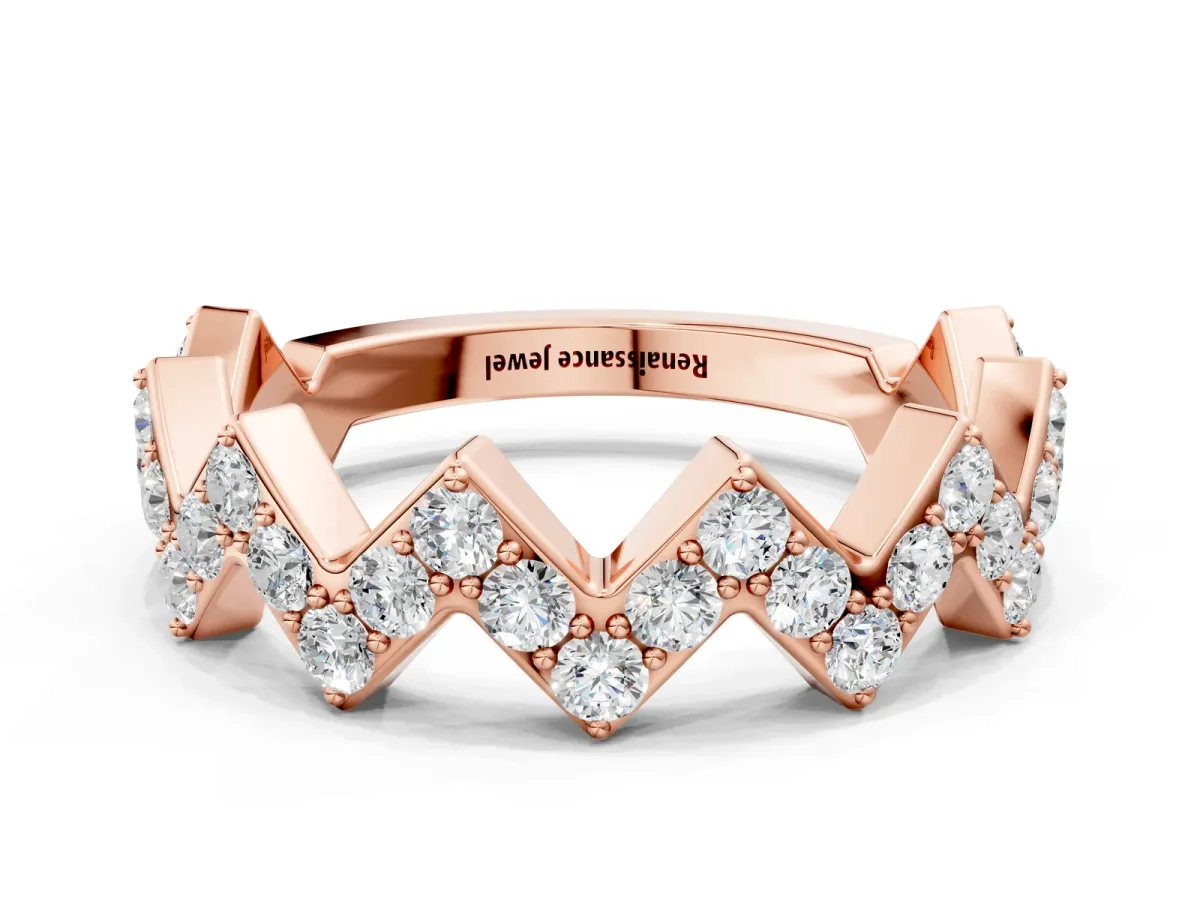 Zigzag Diamond Pave Round Eternity Band with Prong Setting Rose gold