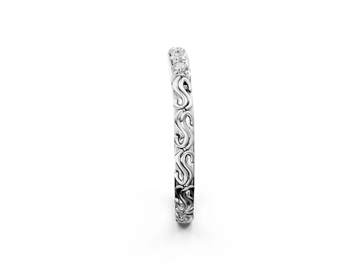 Round Diamond Bar Set Eternity Band with Filigree Design Platinum