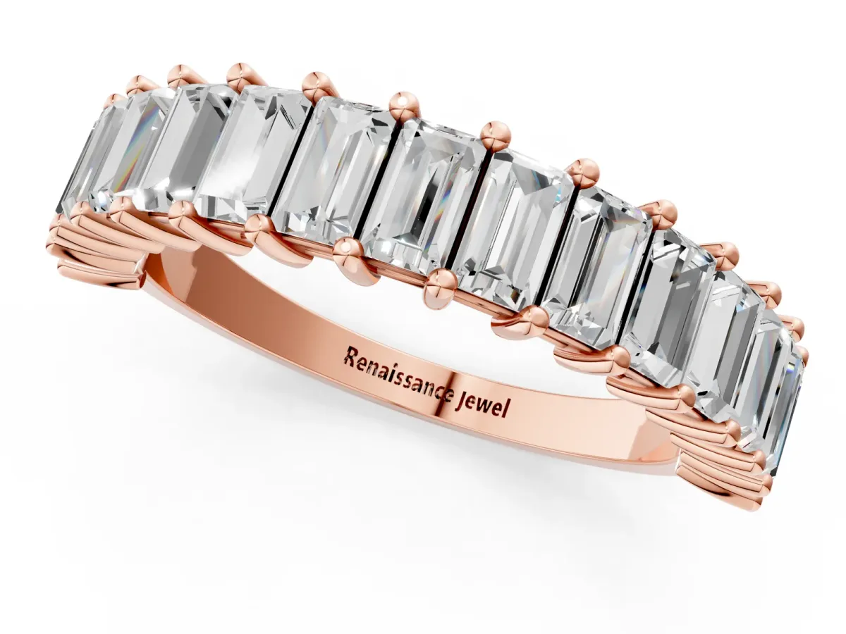 Baguette Cut Half Eternity Band with Shared Prong Setting Rose gold