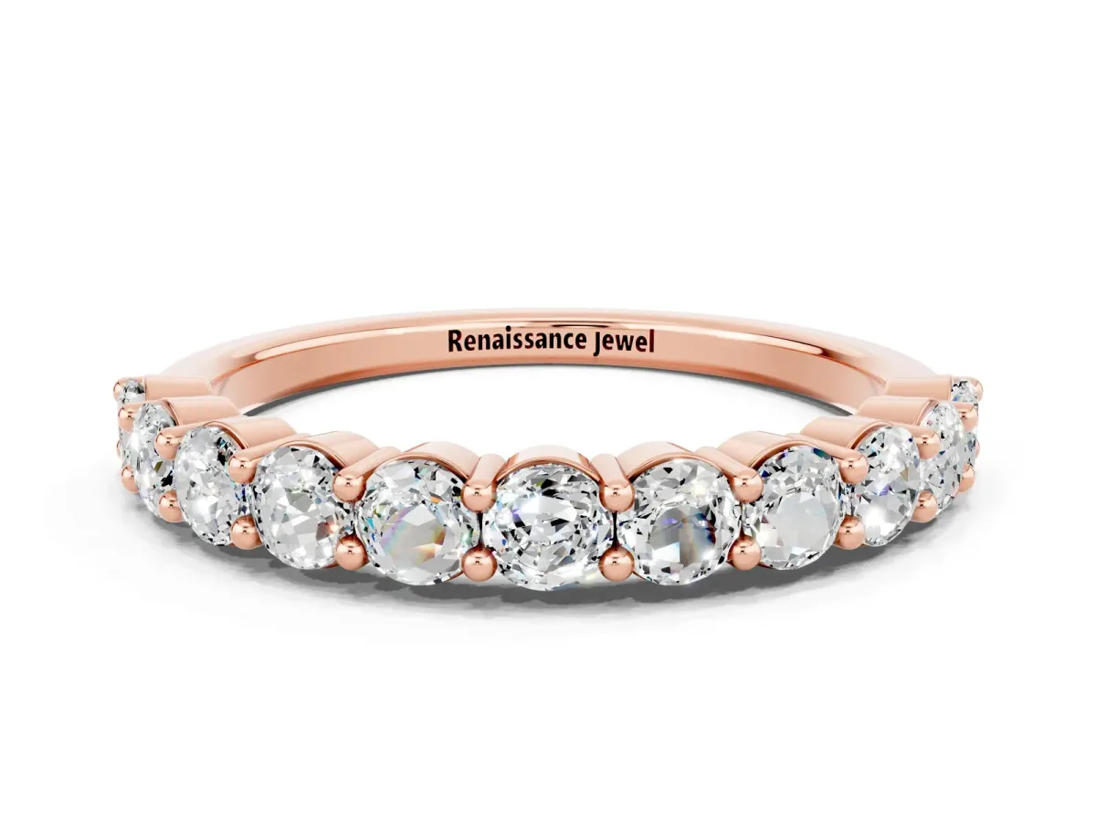 Round Moissanite Half Eternity Band with Prong Setting Rose gold
