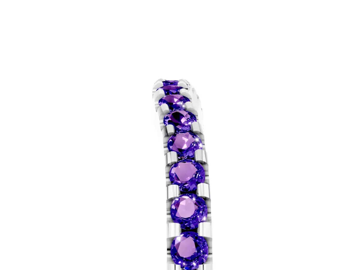Round Tanzanite Pavé Curved Wedding Band Silver