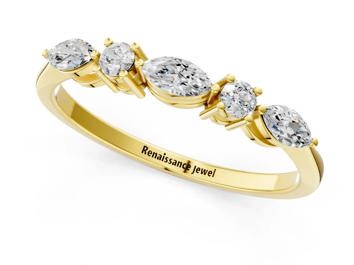 Prong Set Round Diamond Half-Eternity Band Yellow gold