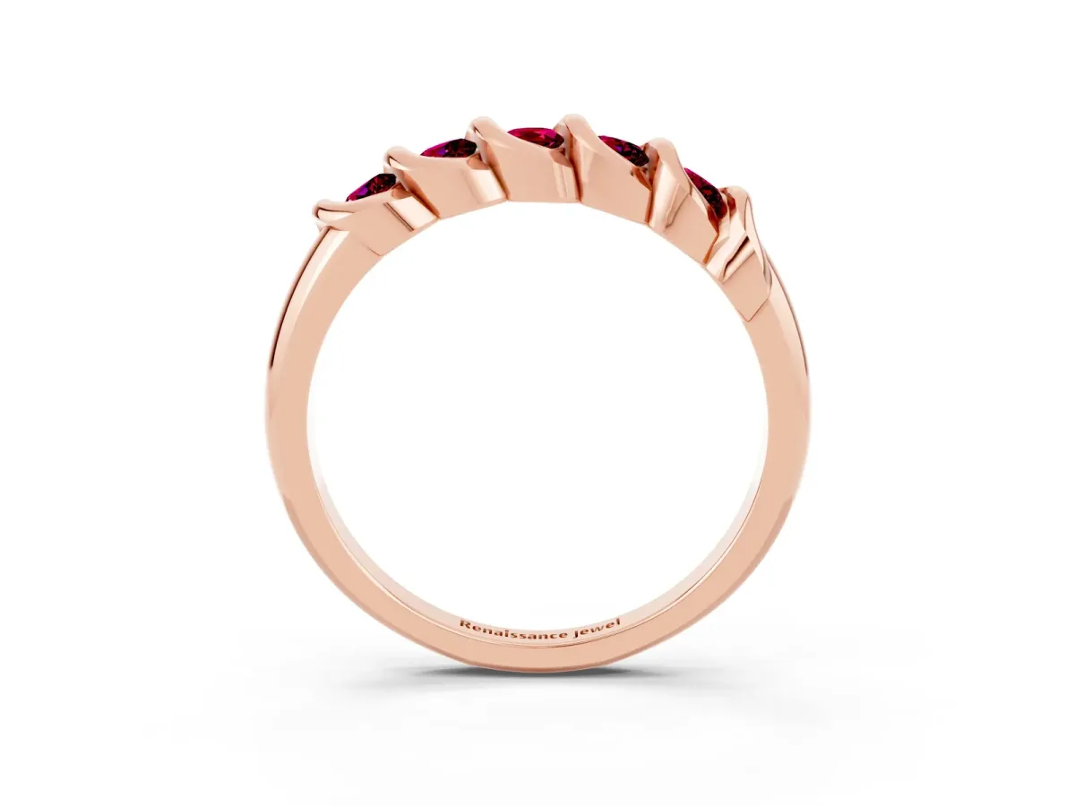 Round Garnet Eternity Band with Twist Prong Setting Rose gold