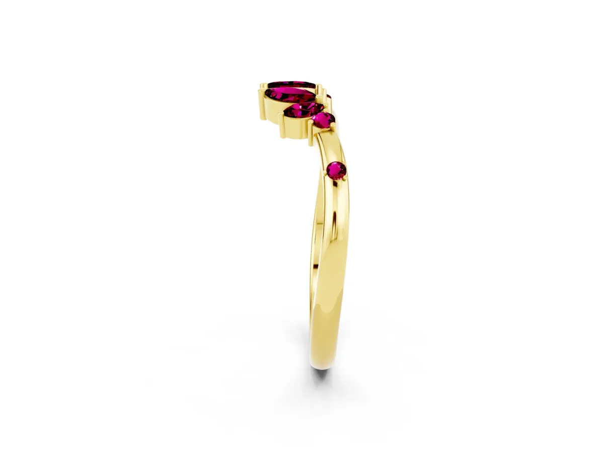 Open Marquise Cluster Garnet Band with Prong Setting Yellow gold