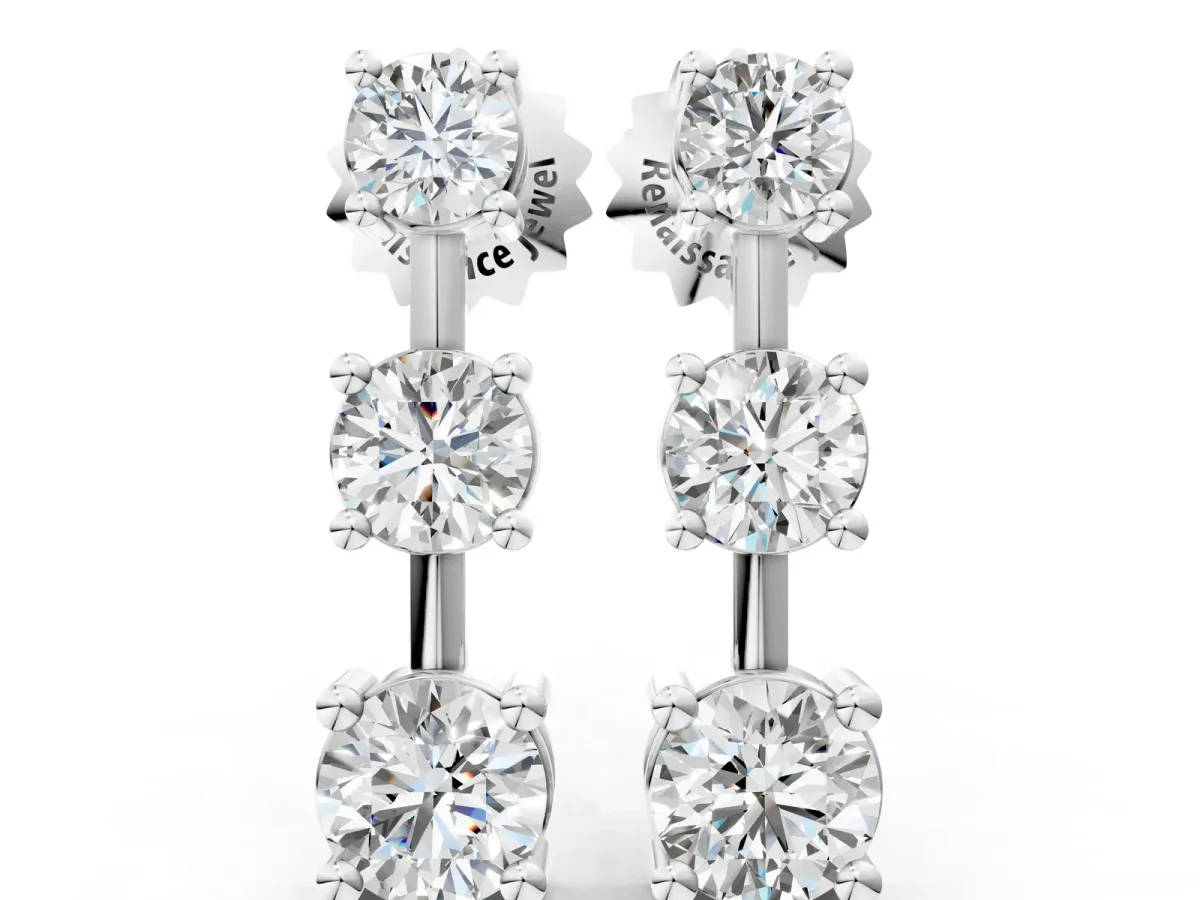 Three-Stone Round Cut Drop Earrings with Prong Setting Silver