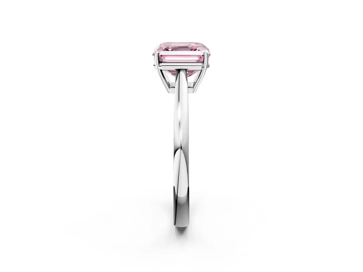 Fancy Pink Asscher Cut Solitaire Diamond Ring with Split Shank and Four-Prong Setting Platinum