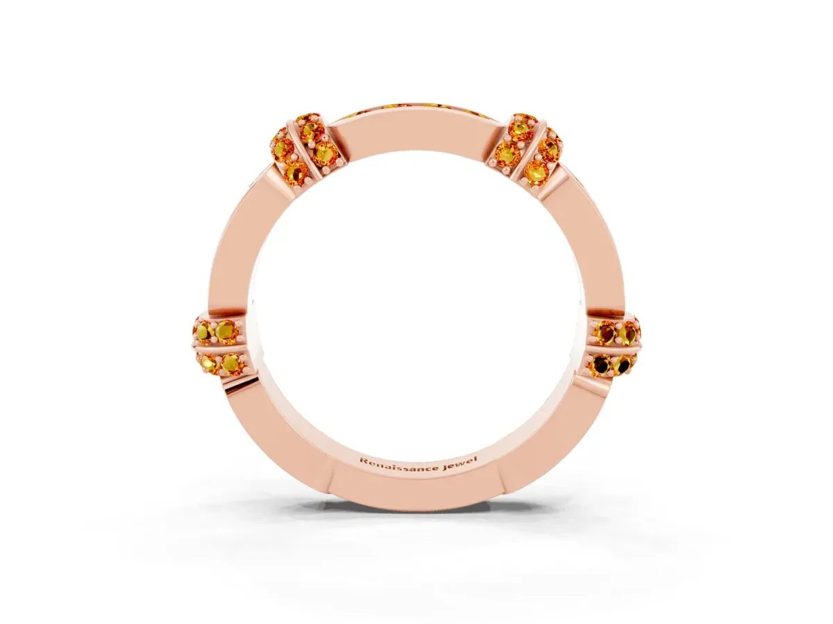 Pavé Round Citrine Link Band with Bezel Setting Rose gold