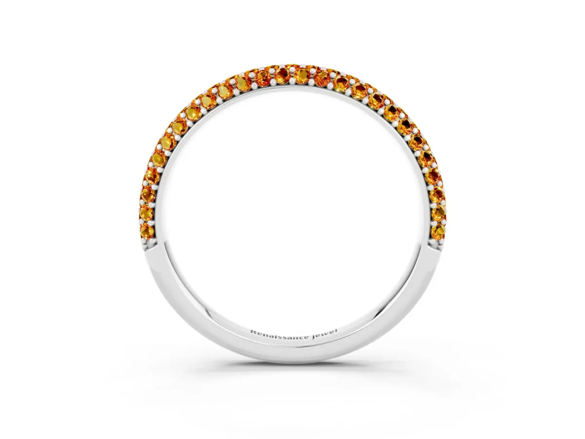 Round Citrine Pavé Eternity Band with Shared Prong Setting Silver