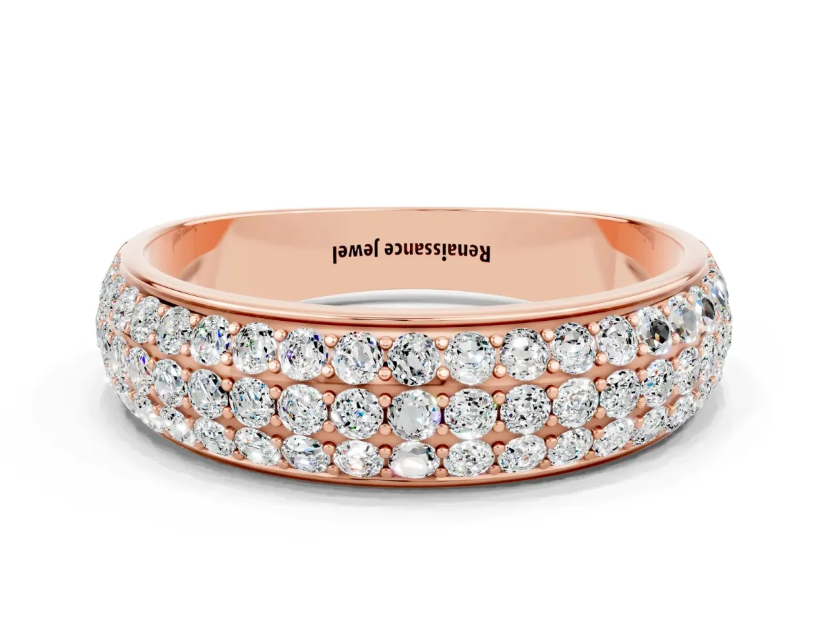 Three-Row Round Moissanite Eternity Band with Shared Prong Setting Rose gold