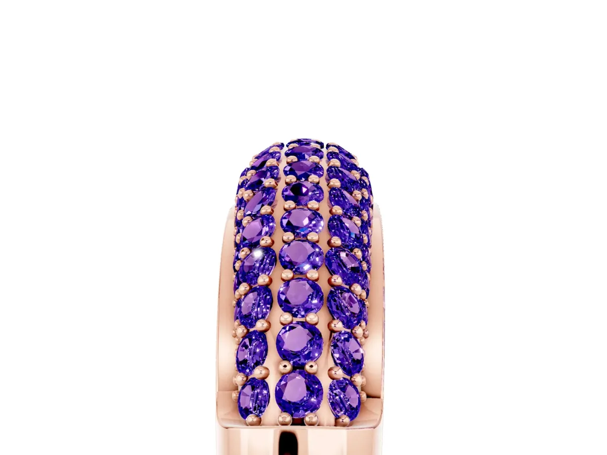 Three-Row Pavé Round Tanzanite Dome Band Rose gold