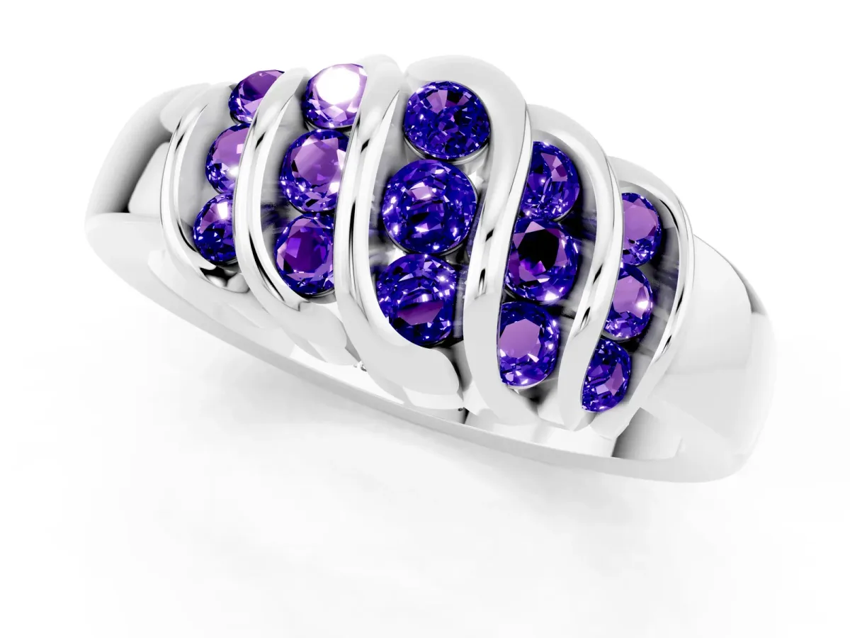 Round Tanzanite Multi-Row Crossover Band White gold