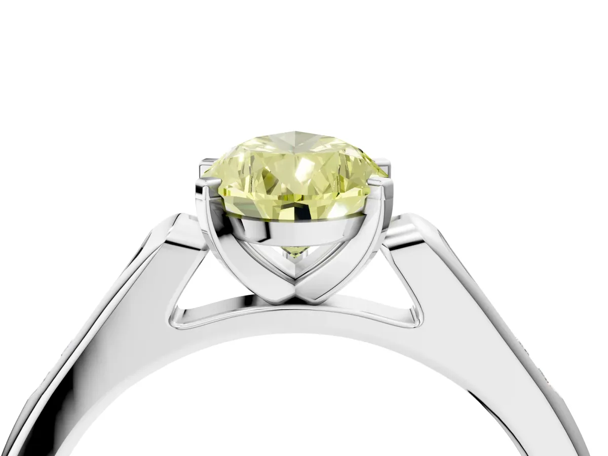 Fancy Yellow Pear Cut Diamond Solitaire Ring with Channel Set Round Band and Prong Setting Silver