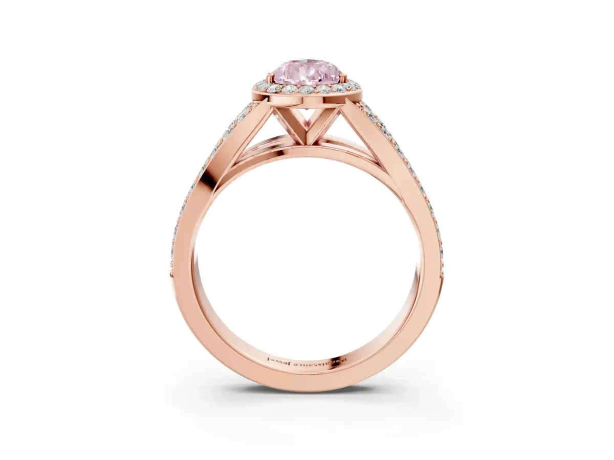 Fancy Pink Pear Cut Diamond Split Shank Halo Ring with Four-Prong Setting Rose gold