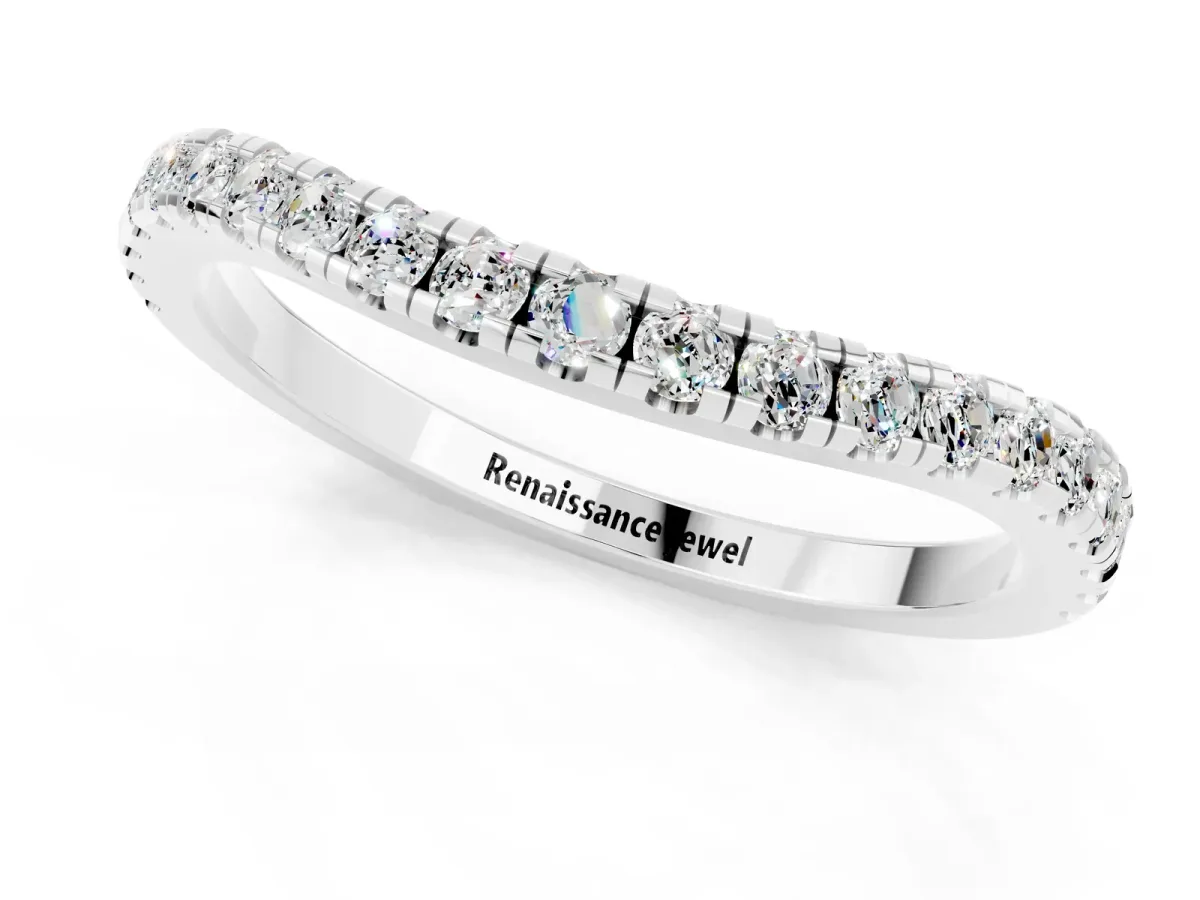 Round Moissanite Pavé Half Eternity Band with Shared Prong Setting Platinum