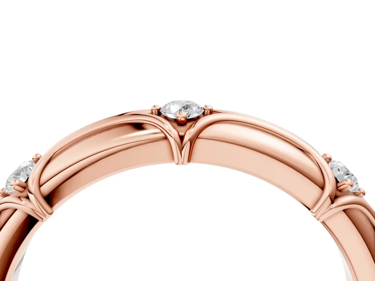 Round Diamond Prong Set Milgrain Eternity Band Rose gold