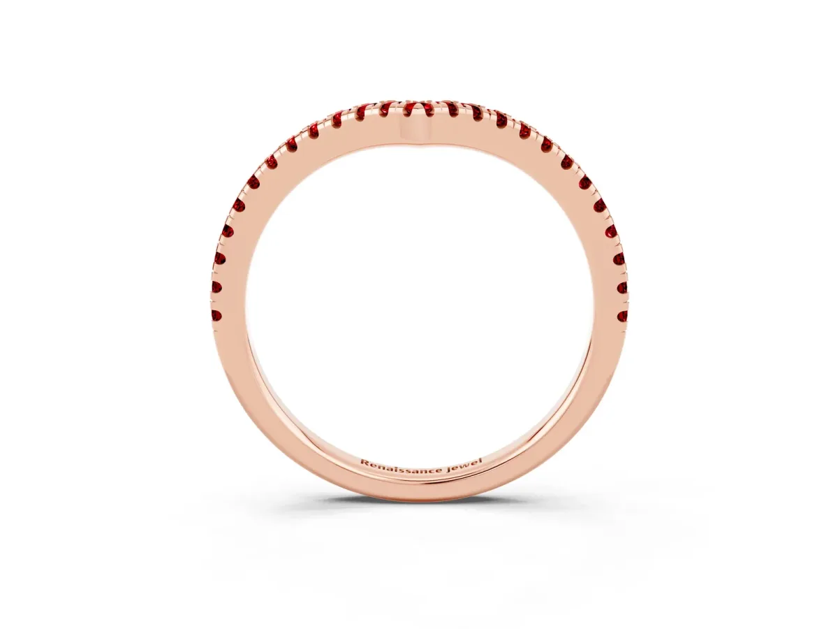 Pavé Round Ruby V-Shaped Chevron Band with Shared Prong Setting Rose gold