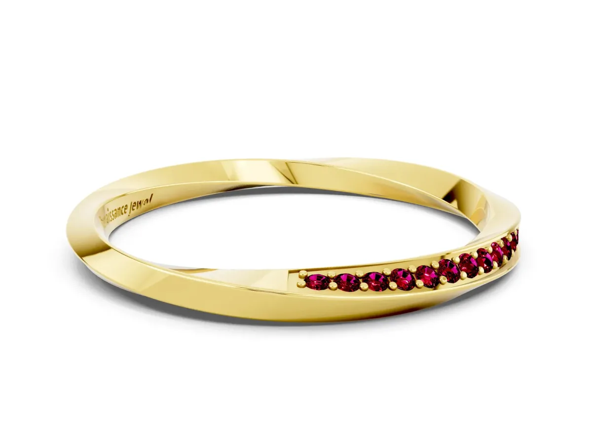 Pavé Round Garnet Twist Band Yellow gold