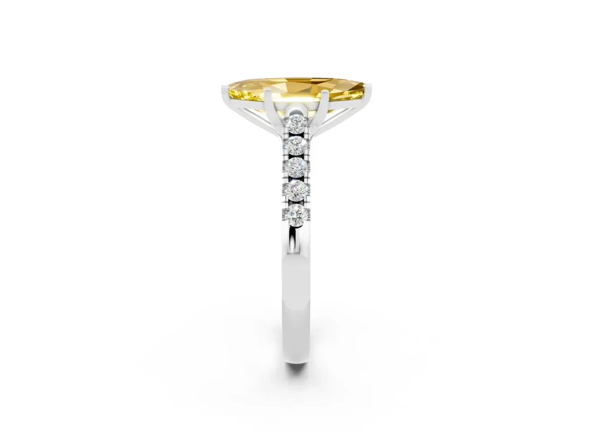 Marquise Cut Yellow Sapphire Pavé Band Solitaire Ring with Prong Setting Silver