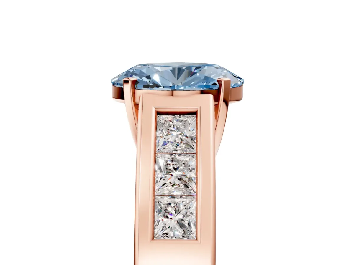 Fancy Blue Oval Cut Cut Channel Set Solitaire Ring with Four-Prong Setting Rose gold