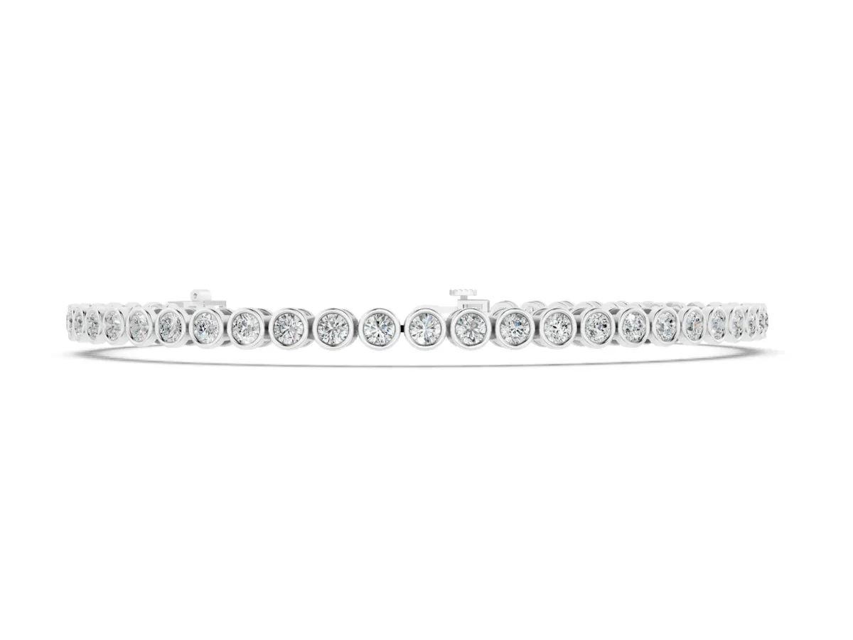 Bezel Set Round Diamond Tennis Bracelet with Box Clasp Silver
