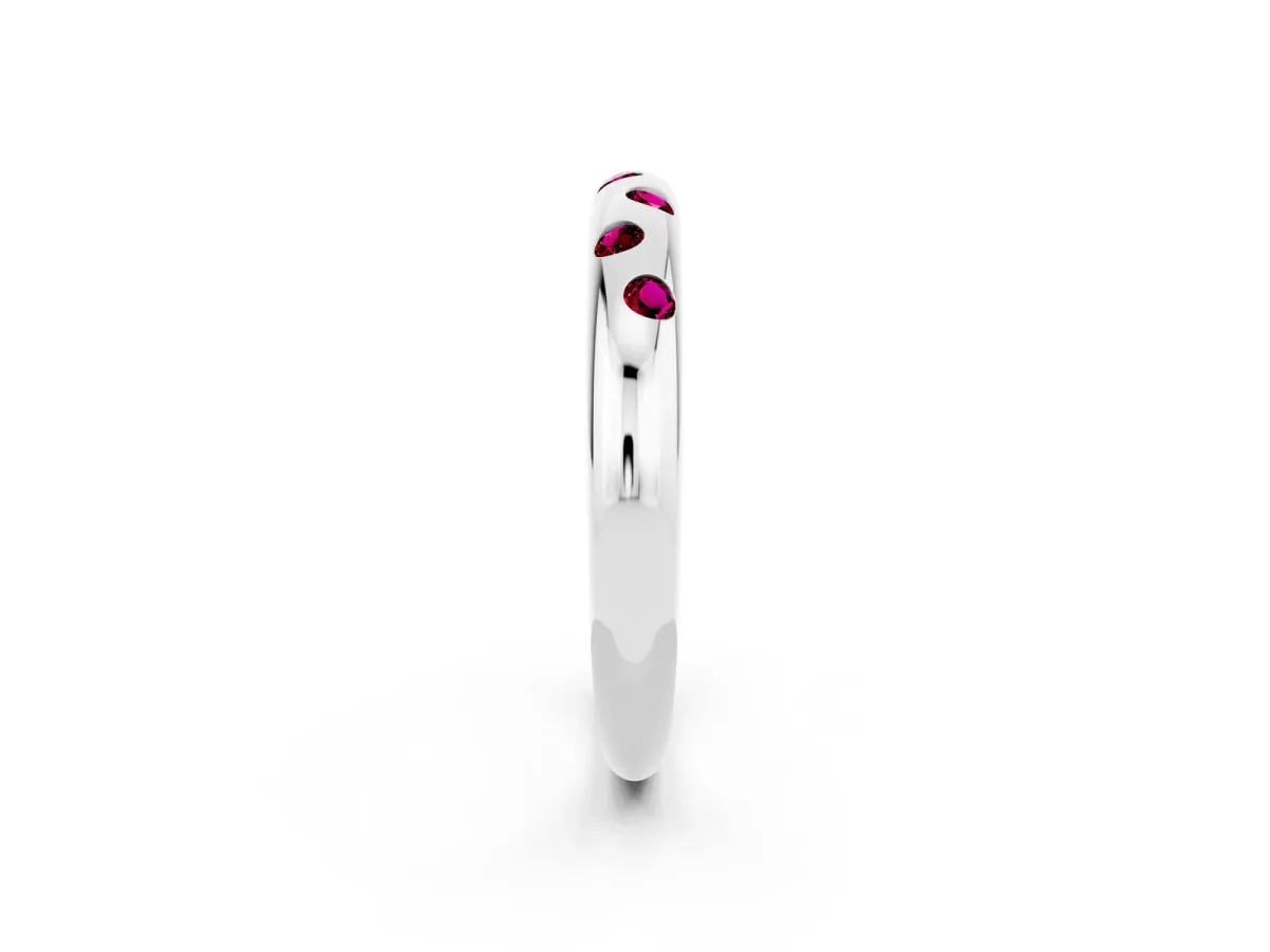 Round Garnet Flush-Set Comfort Fit Band Silver