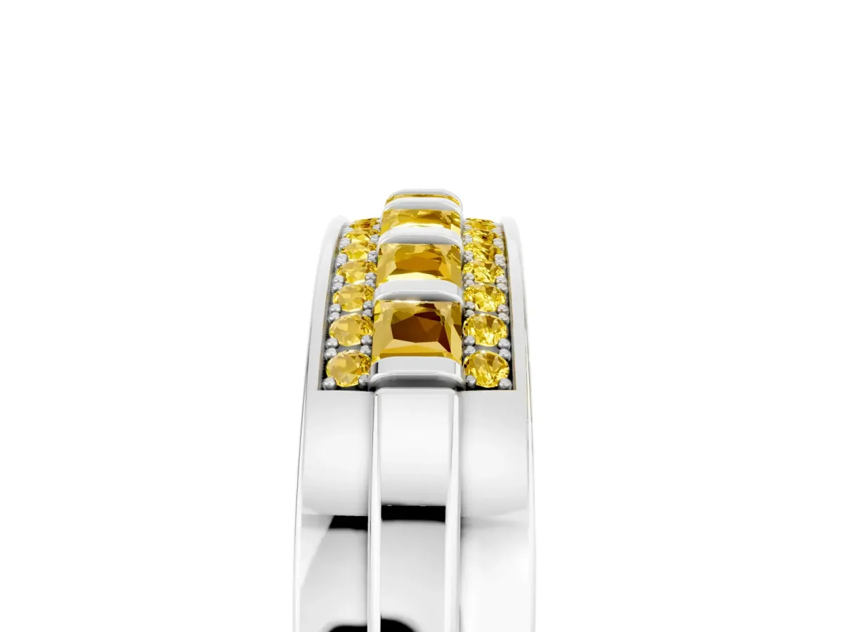 Bar-Set Princess Cut Yellow Sapphire Pavé Band Platinum