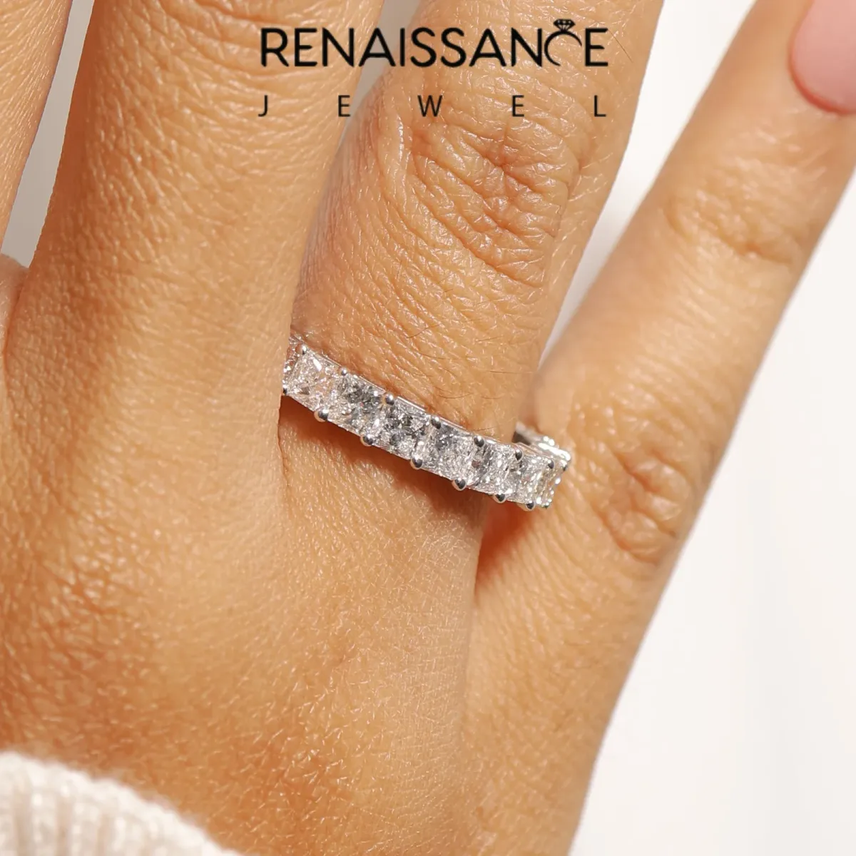 Princess Cut Eternity Band with Shared Prong Setting White gold