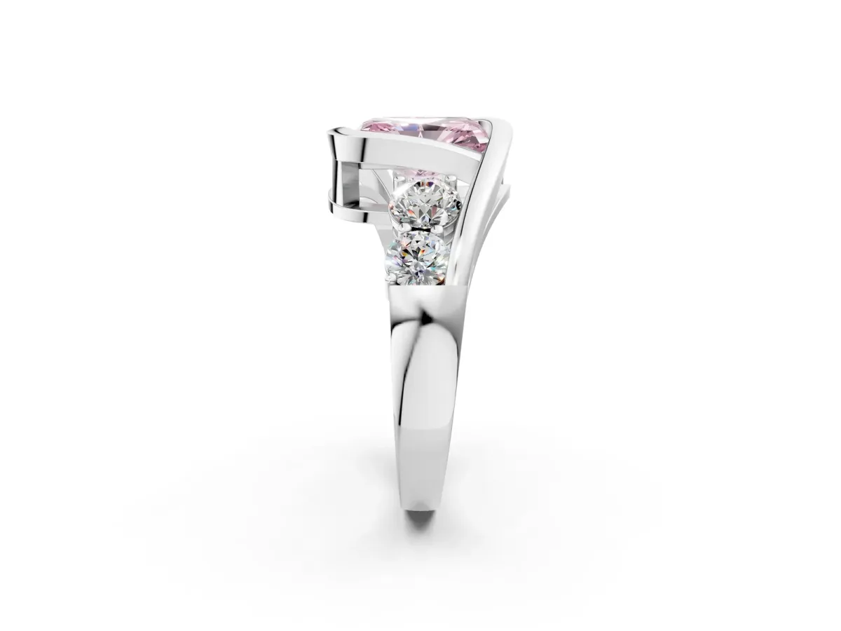 Fancy Pink Bezel Set Radiant Cut Diamond Bypass Ring with Round Accents Silver