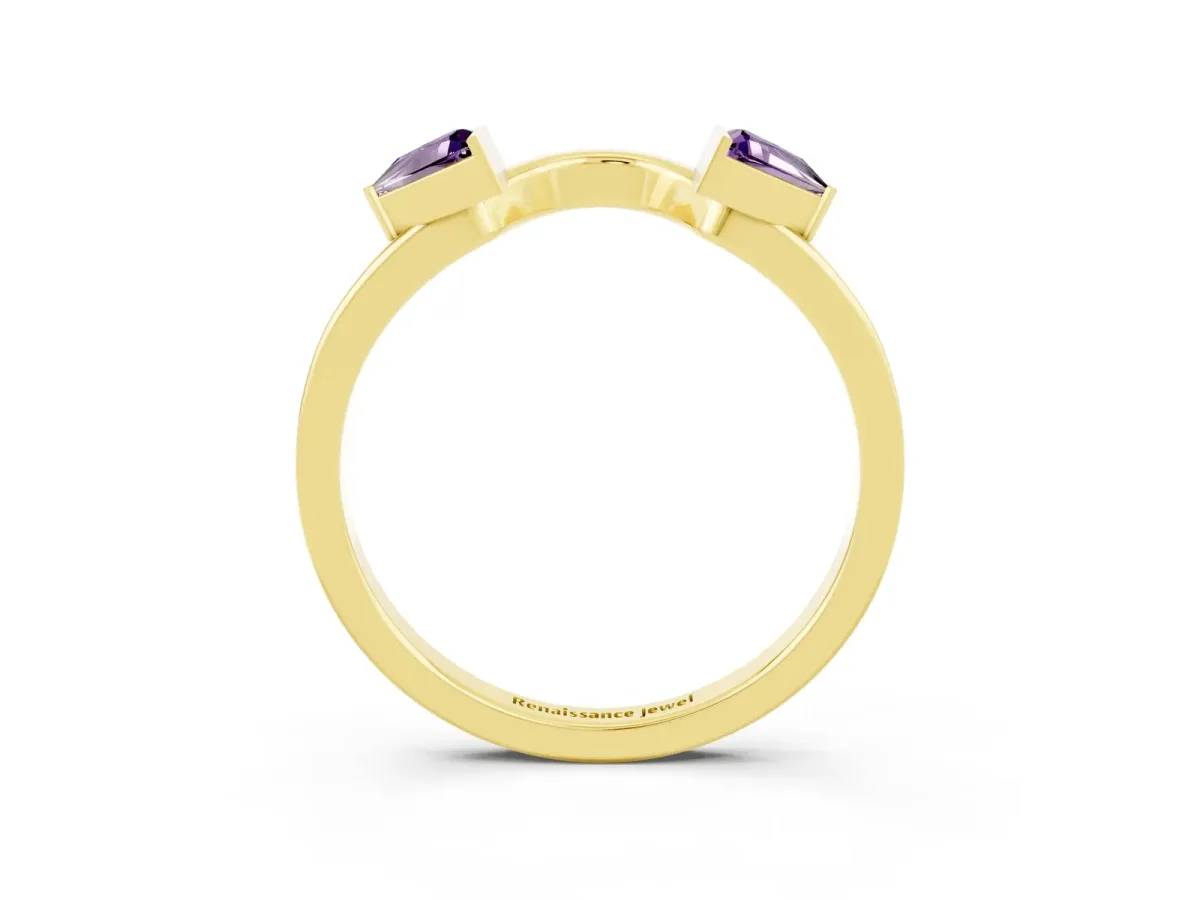 Trillion Amethyst Open Band Ring with Bezel Setting Yellow gold