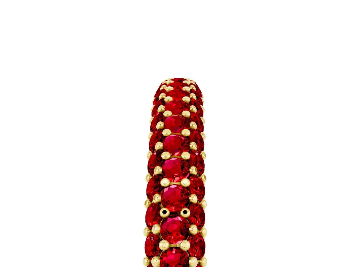 Round Ruby Pavé Eternity Band with Shared Prong Setting Yellow gold