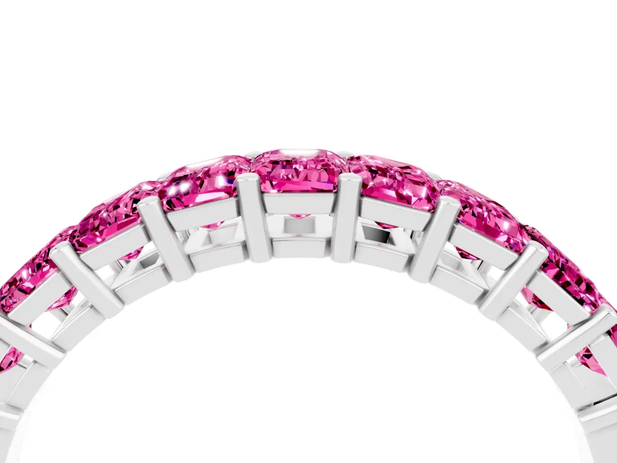 Emerald Cut Pink Sapphire Prong-Set Eternity Band Silver