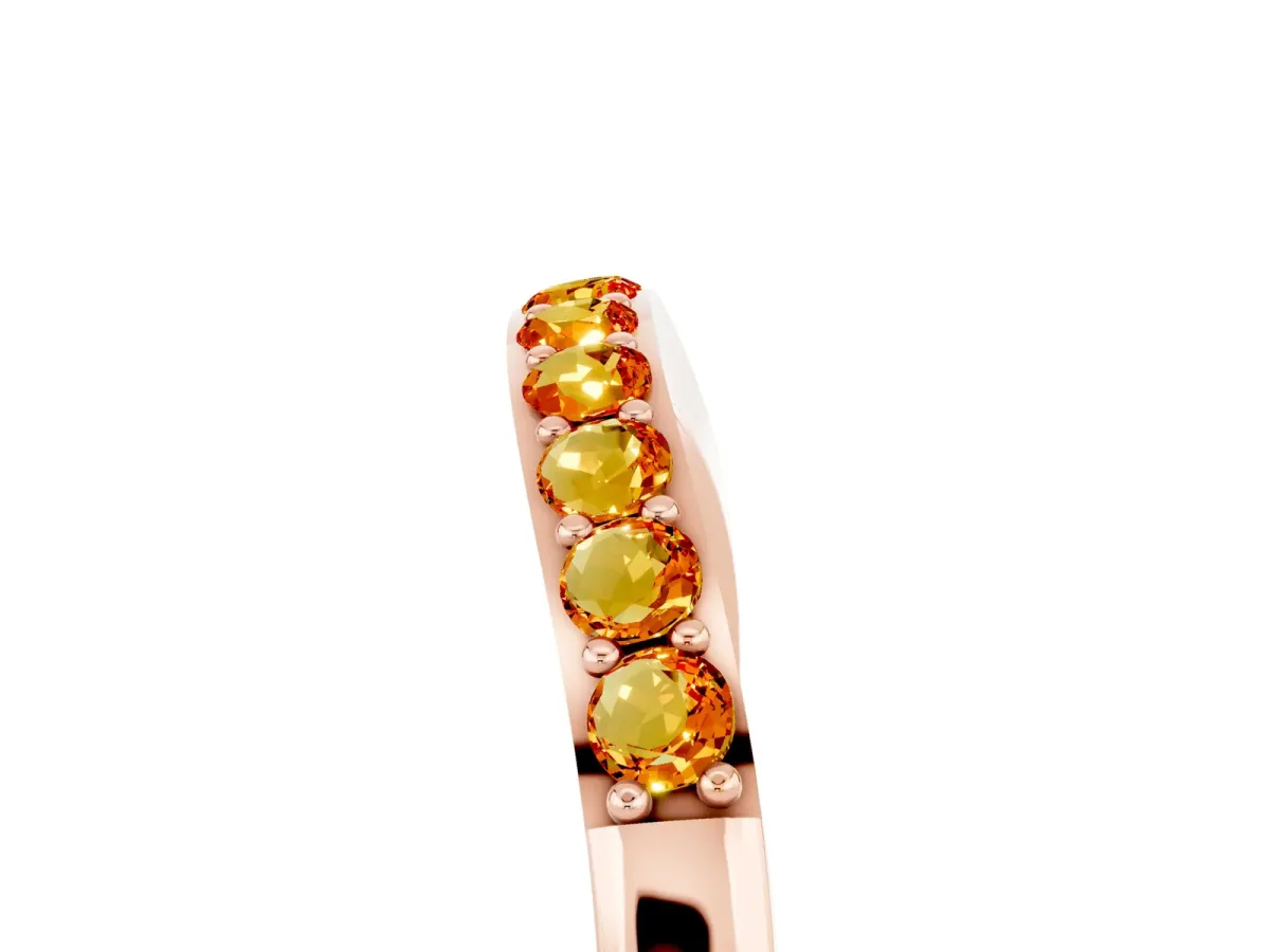 Round Citrine Curved Wedding Band with Channel Setting Rose gold