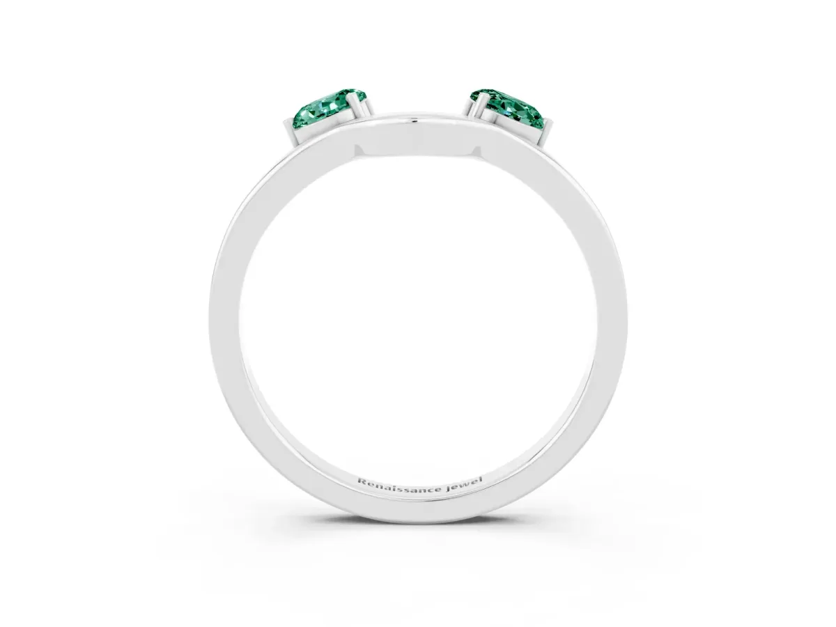 Dual Round Green Sapphire Open Band Ring with Prong Setting Silver