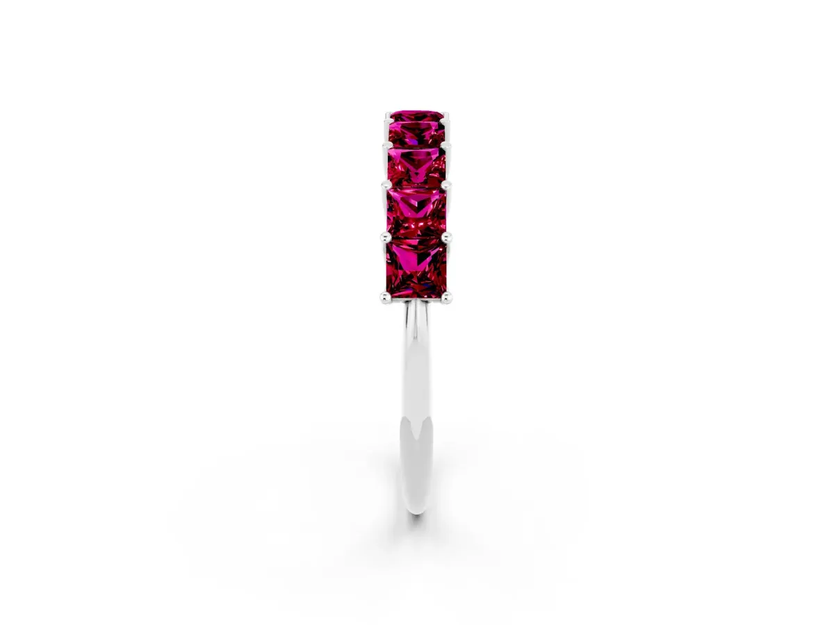 Princess Cut Garnet Channel-Set Eternity Band with Prong Setting Silver