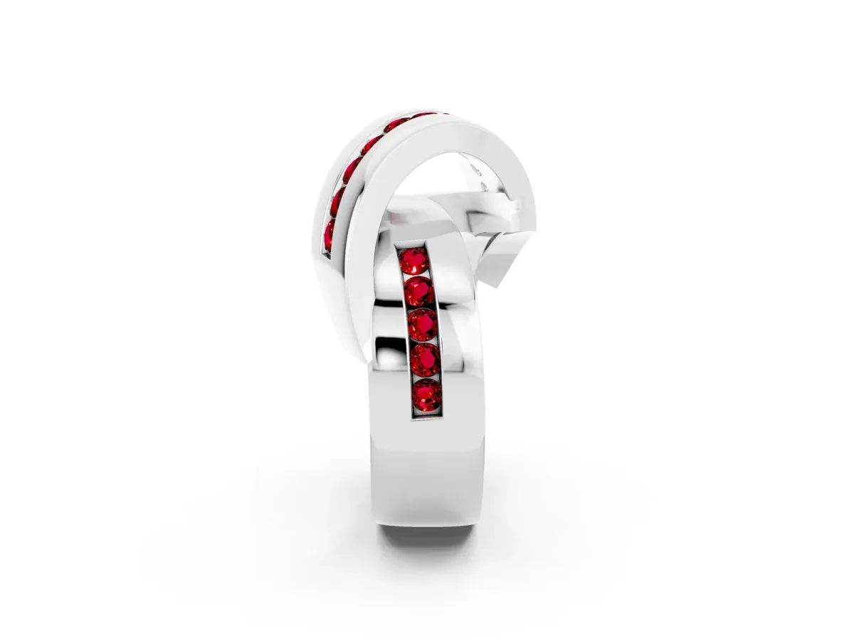 Pavé Round Ruby Crossover Band with Channel Setting Silver