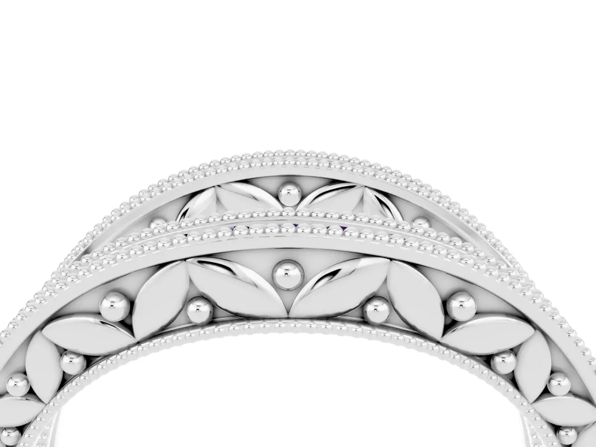 Round Amethyst Milgrain Eternity Band with Channel Setting Silver