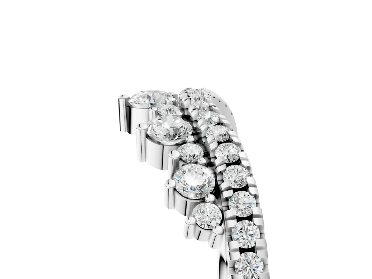 Round Diamond Pavé Contour Band with Prong Setting Silver