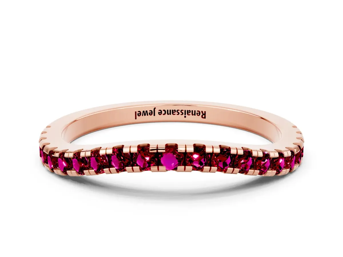 Round Garnet Pavé Half Eternity Band with Shared Prong Setting Rose gold
