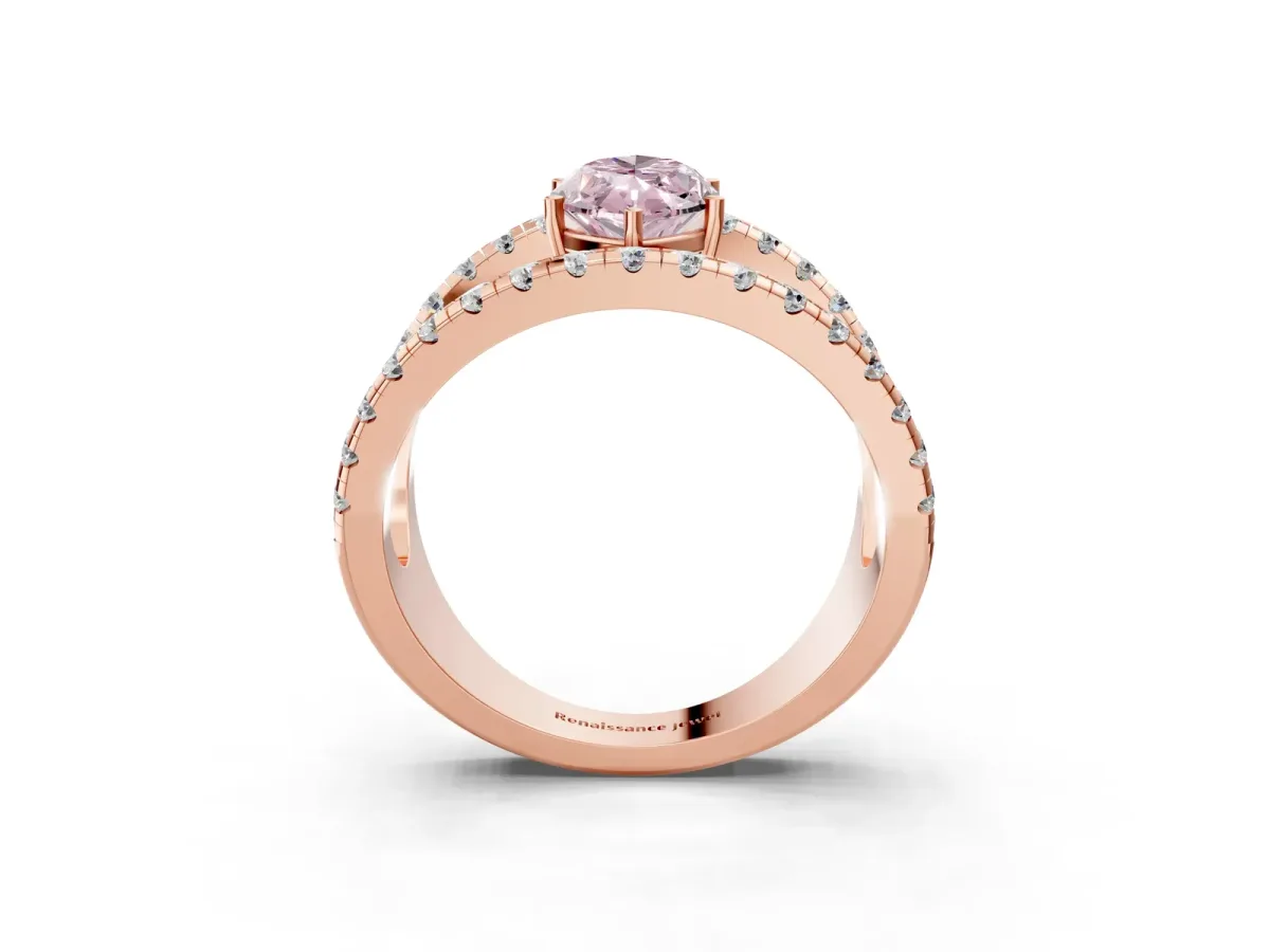 Fancy Pink Marquise Cut Solitaire Split Shank Pave Diamond Ring Rose gold