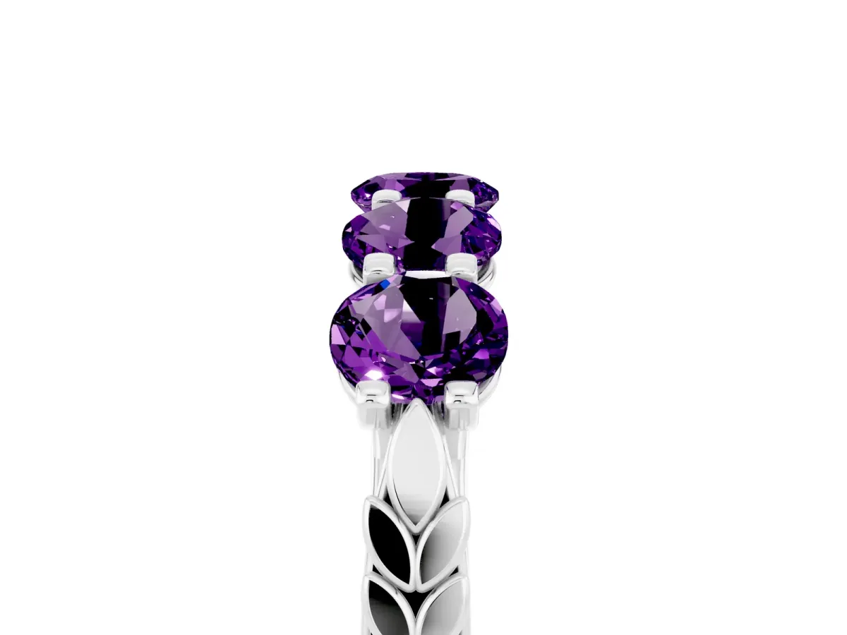 Five-Stone Round Amethyst Prong-Set Band Platinum