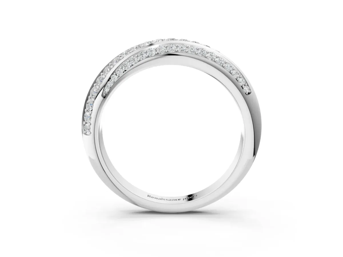 Double Row Pavé Round Diamond Channel Set Band Silver