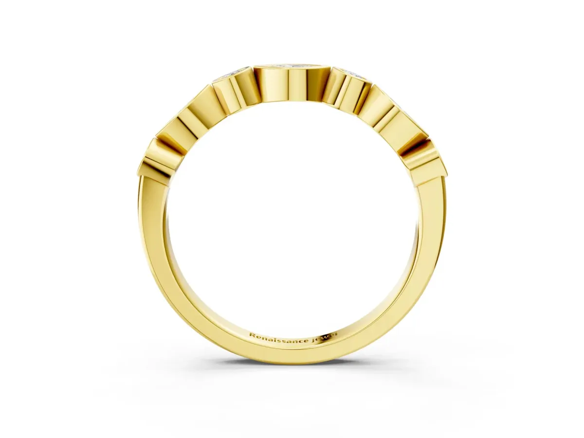 Bezel Set Marquise and Round Diamond Stackable Band Yellow gold