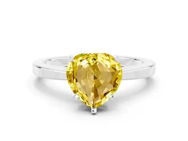 Heart Cut Yellow Sapphire Solitaire Engagement Ring with Classic Band and Four-Prong Setting Silver