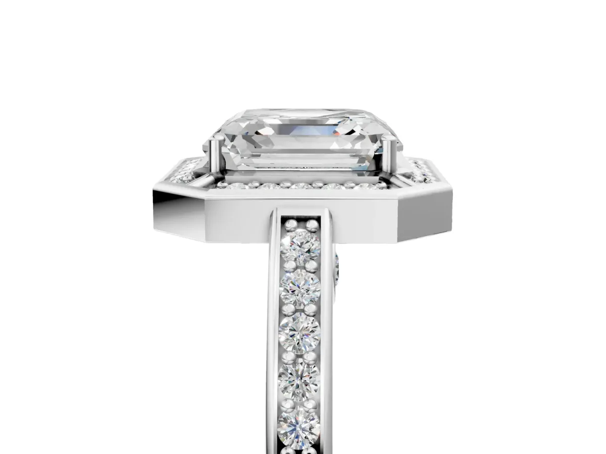 Asscher Cut Cut Halo Pave Split Shank Prong Setting Ring Platinum