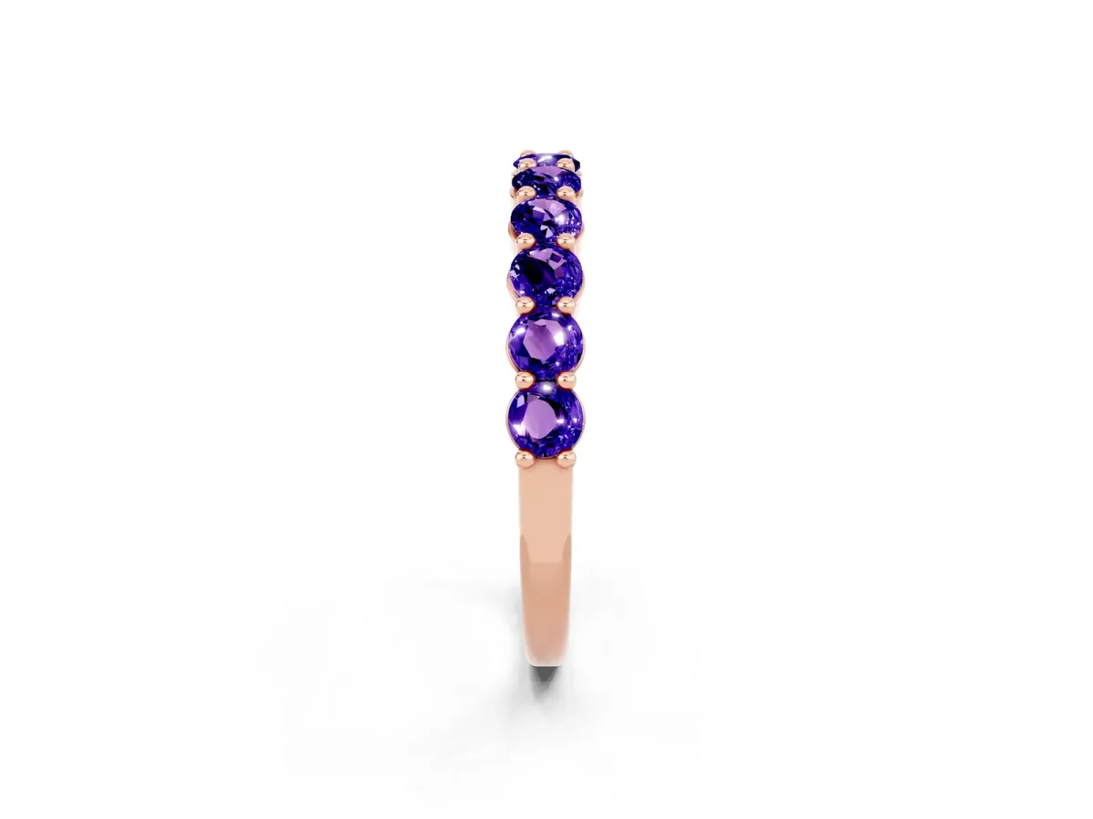 Round Tanzanite Half Eternity Band with Prong Setting Rose gold