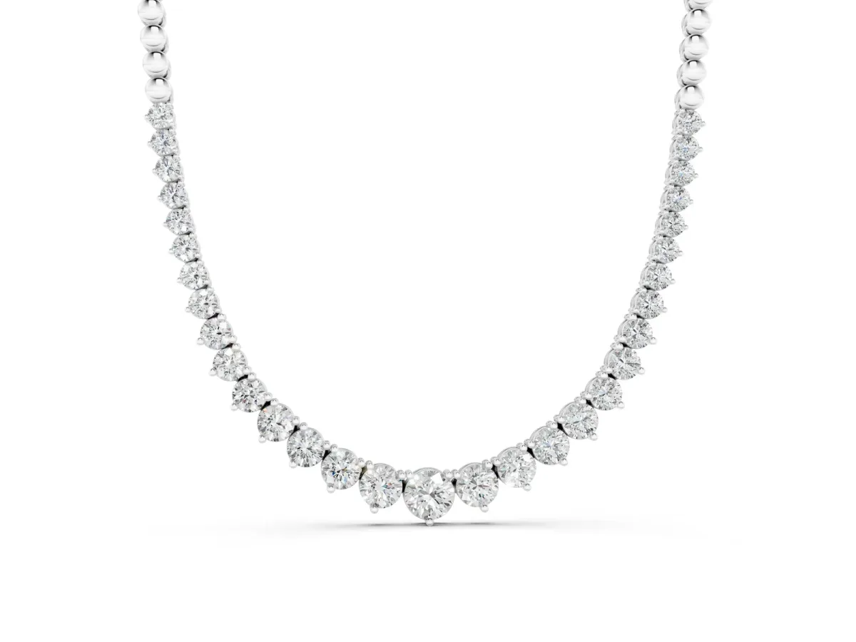 Round Diamond Tennis Necklace with Graduated Prong Setting Silver