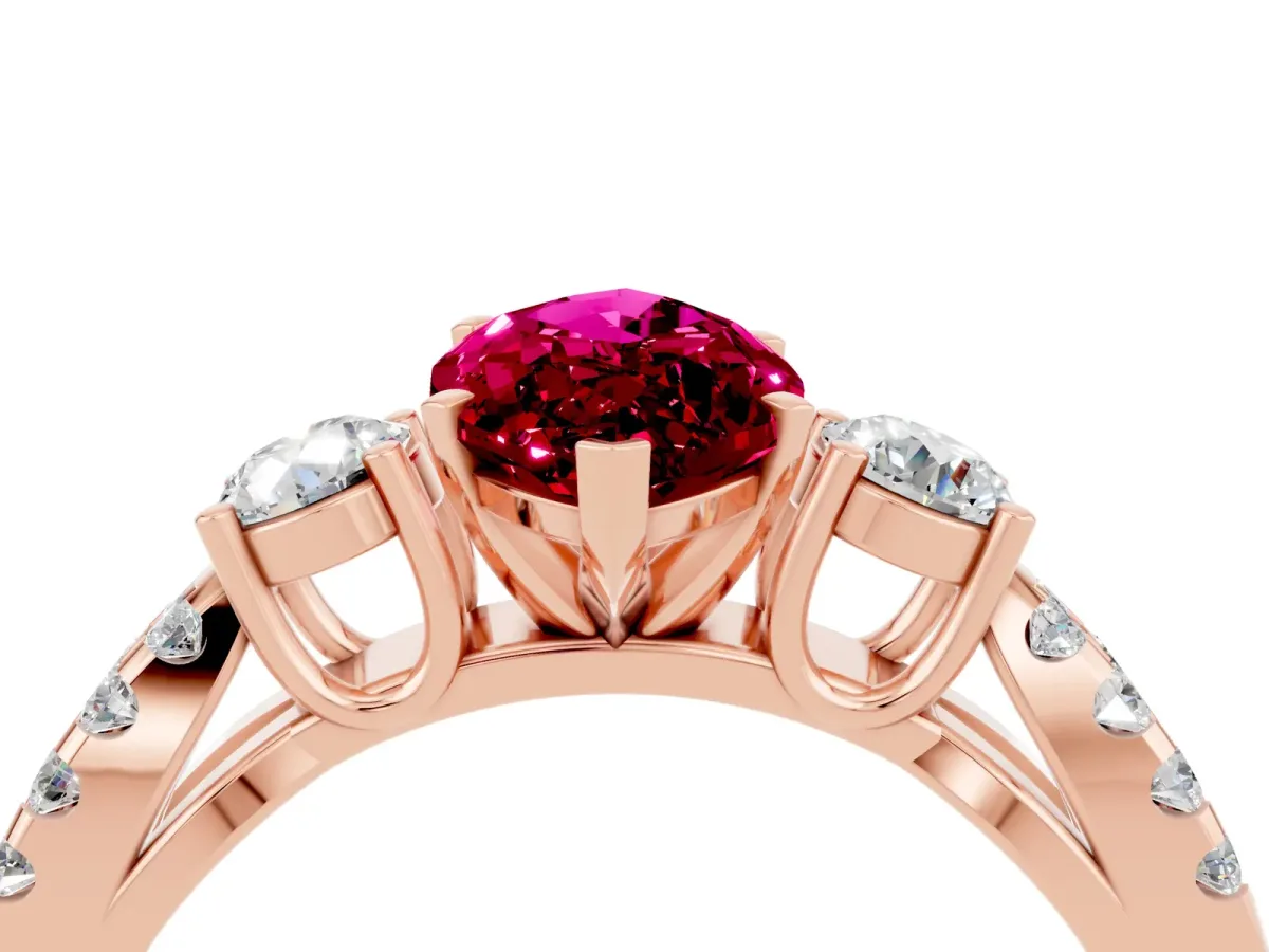 Marquise Cut Garnet Three-Stone Ring with Pavé Split Shank and Four-Prong Setting Rose gold