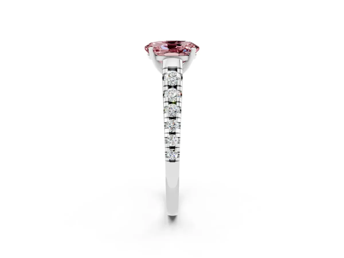Oval Cut Morganite Cathedral Solitaire Ring with Round Pavé Band Silver